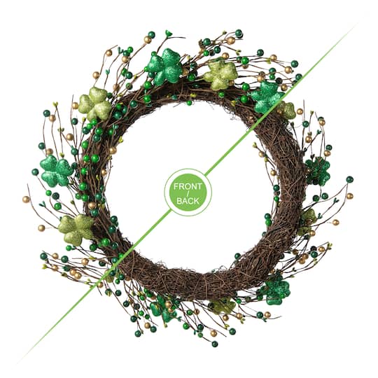 Glitzhome® 20" St. Patrick's Day Shamrock Berry Wreath